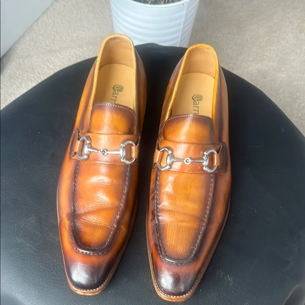 Carrucci Loafers Cognac / Burnished Brown Horsebit Buckle Size 11